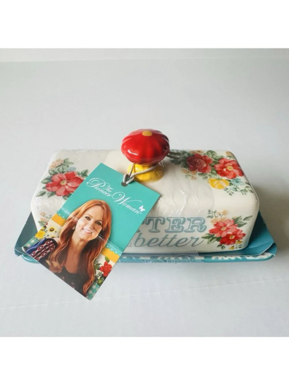 Pioneer Woman Butter Dish 2016 ~ VINTAGE FLORAL ~ Multicolored Covered Stoneware